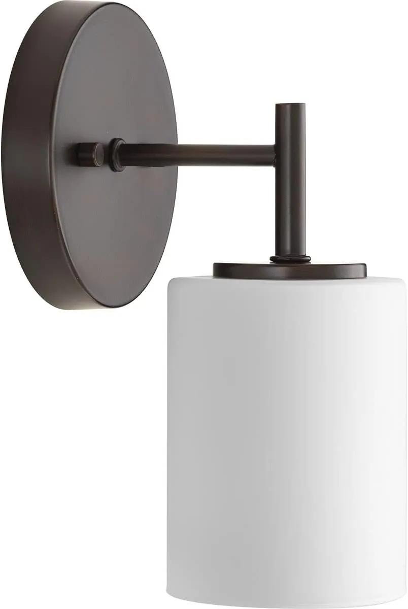 Progress Lighting Replay Collection 1-Light Etched White Glass Modern Bath Vanity Light Antique Bronze