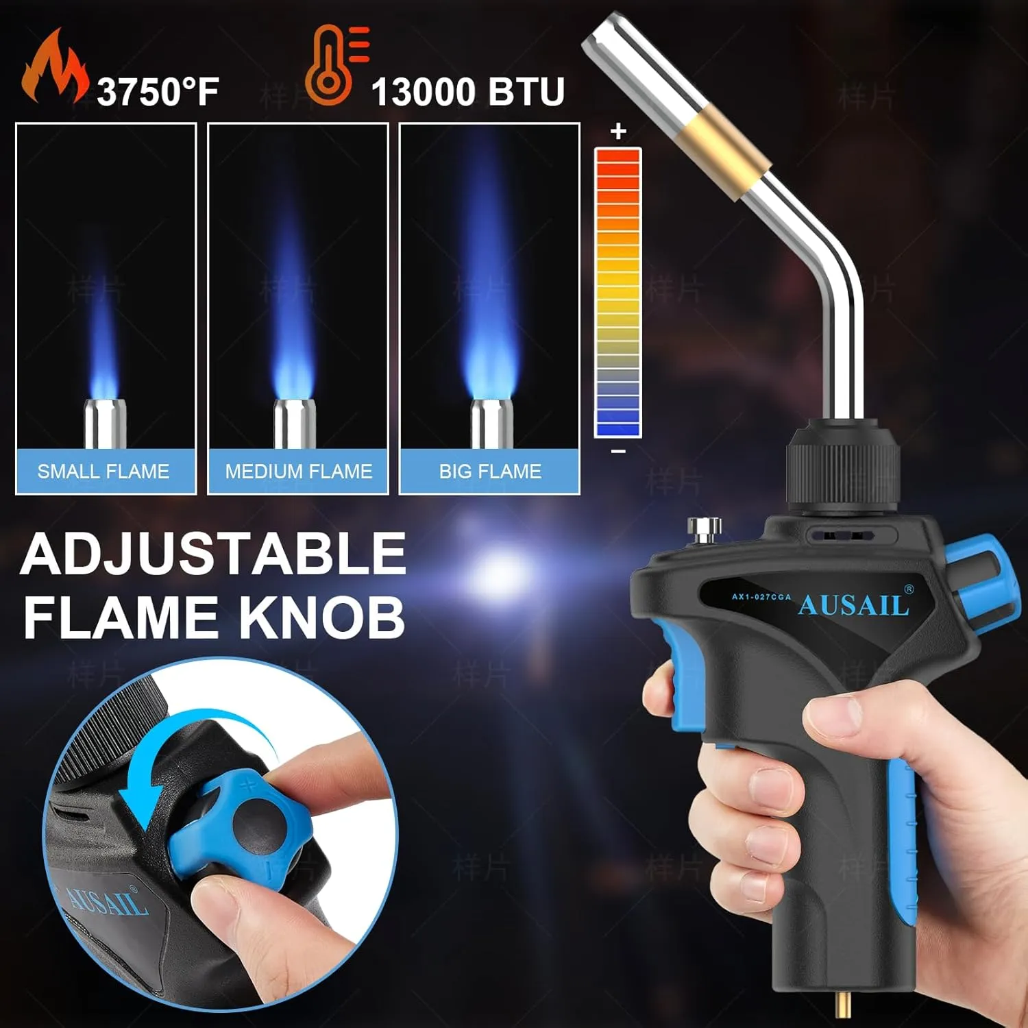 Propane Torch Head, Mapp Map Gas Torch, High Intensity AS12000 Trigger Start Gas Torch, Welding Torch for Soldering, Brazing, Welding, Searing Steak