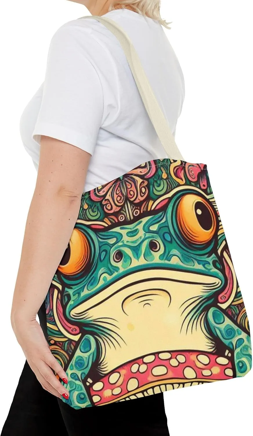 Psychedelic Frog Tote Bag – Trippy Hippy Style Eco-Friendly Reusable Shopping Bag for Women