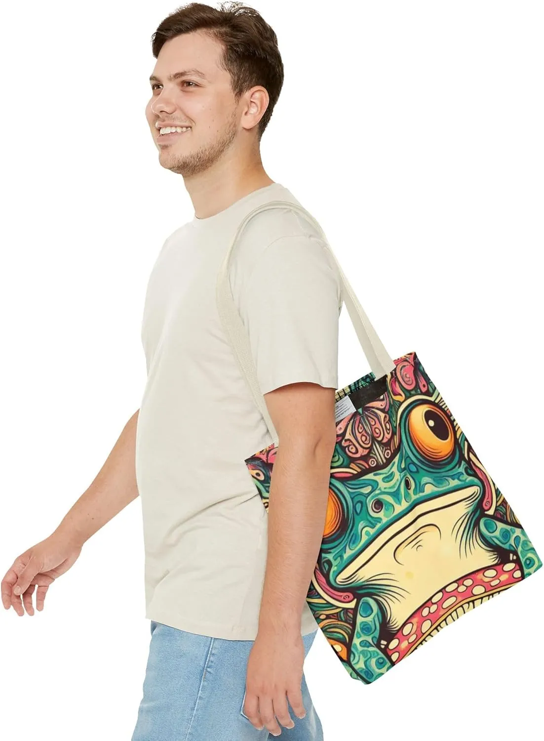 Psychedelic Frog Tote Bag – Trippy Hippy Style Eco-Friendly Reusable Shopping Bag for Women