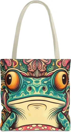 Psychedelic Frog Tote Bag – Trippy Hippy Style Eco-Friendly Reusable Shopping Bag for Women