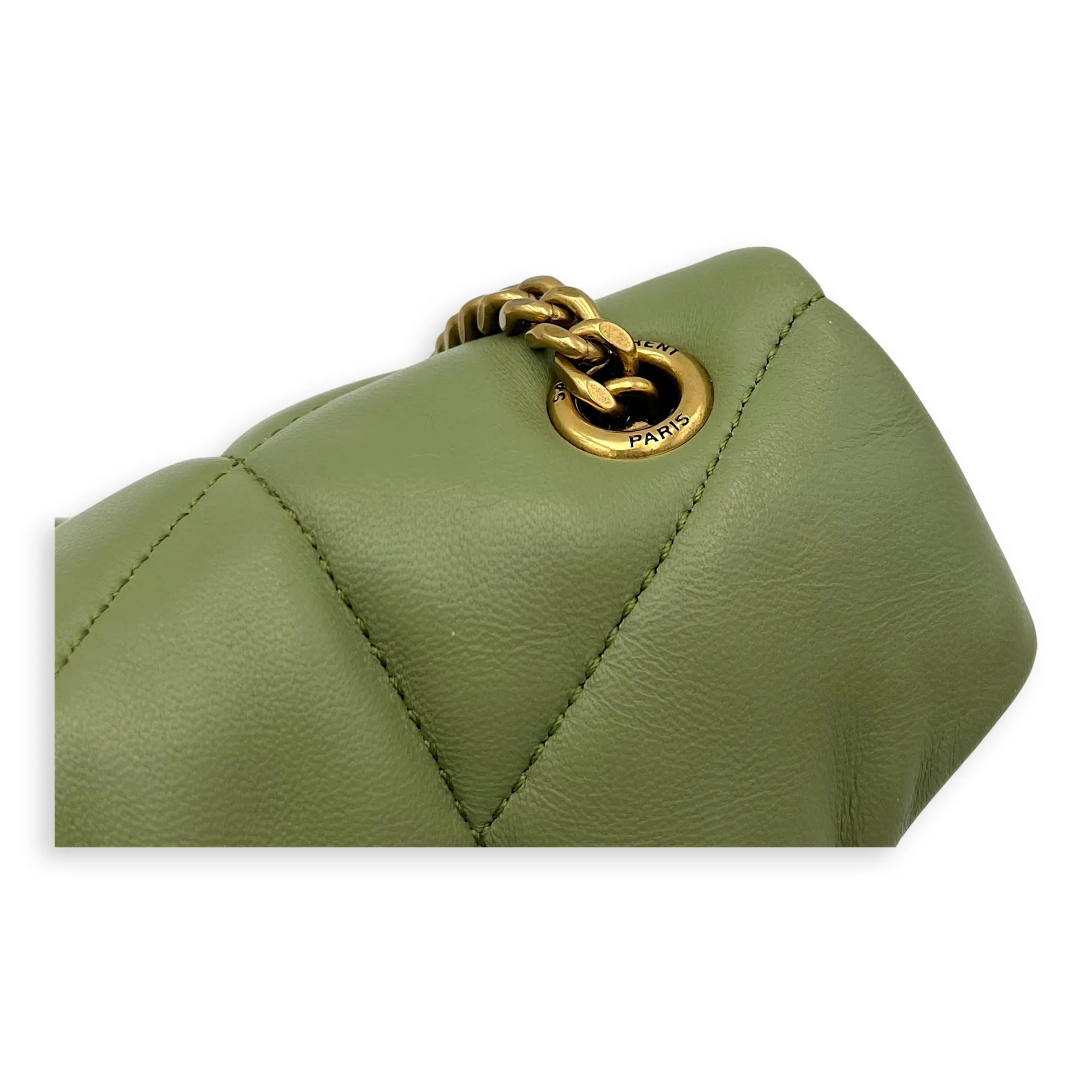 Puffer Mini Green Crossbody Bag in Lambskin, Gold hardware