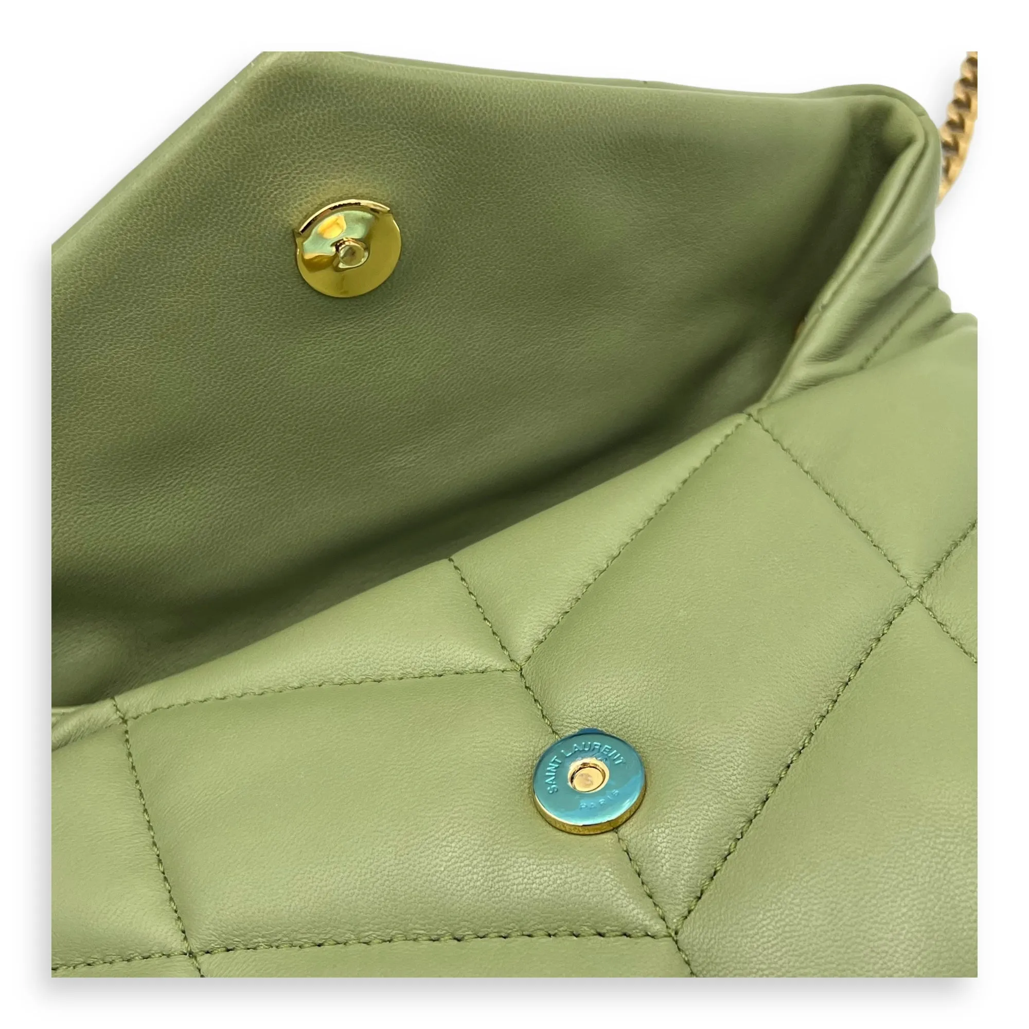Puffer Mini Green Crossbody Bag in Lambskin, Gold hardware