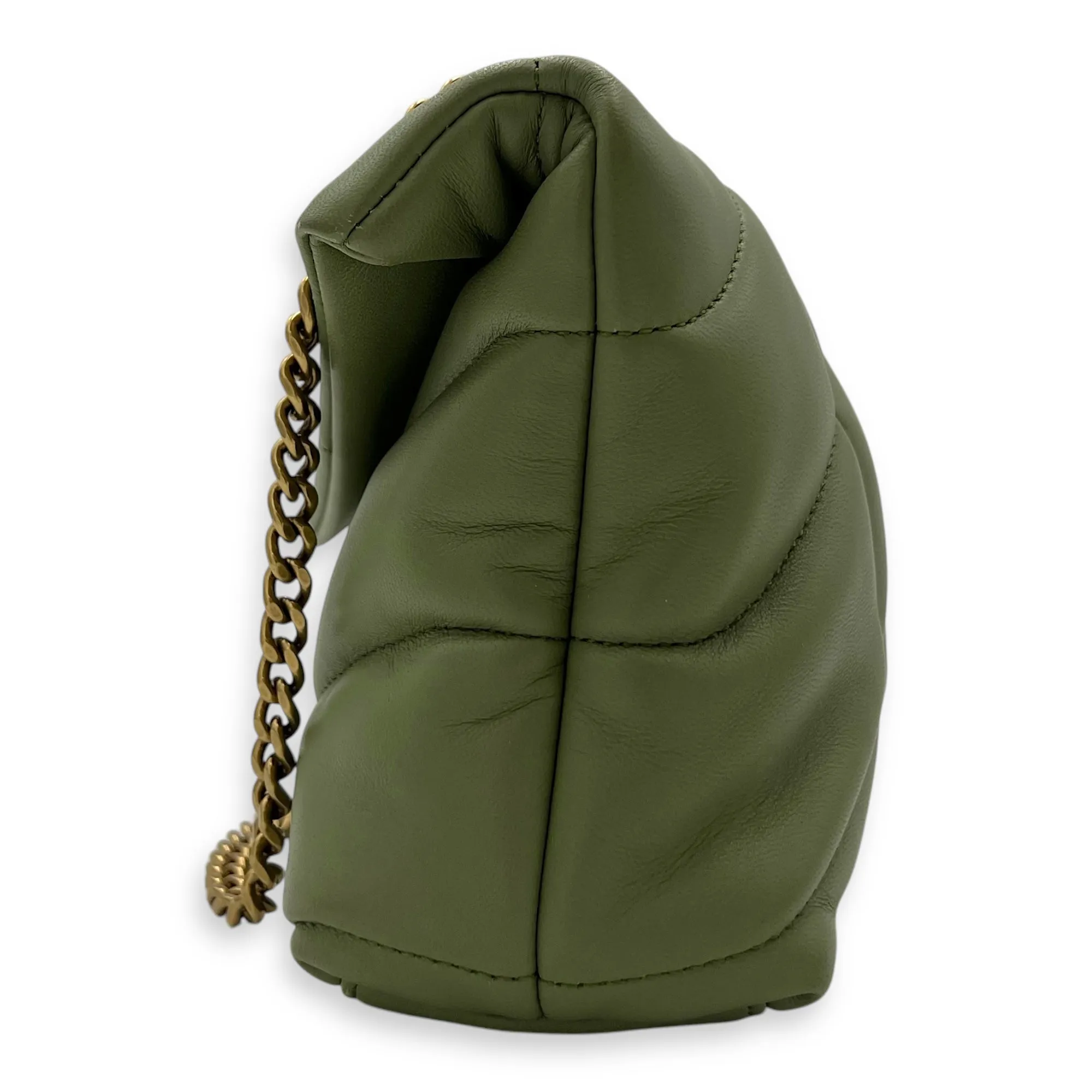 Puffer Mini Green Crossbody Bag in Lambskin, Gold hardware