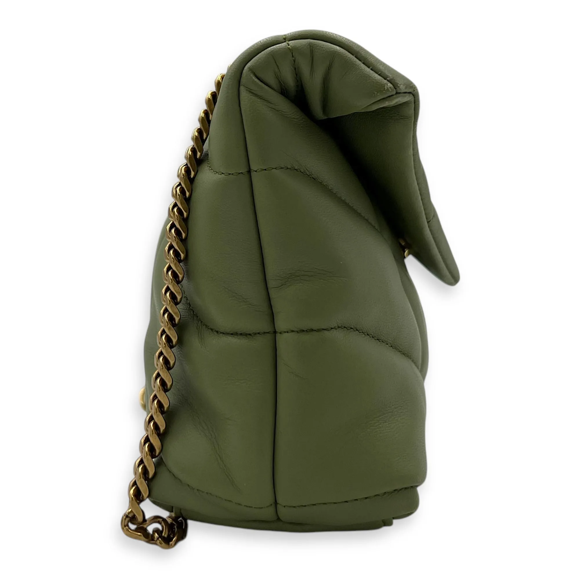 Puffer Mini Green Crossbody Bag in Lambskin, Gold hardware