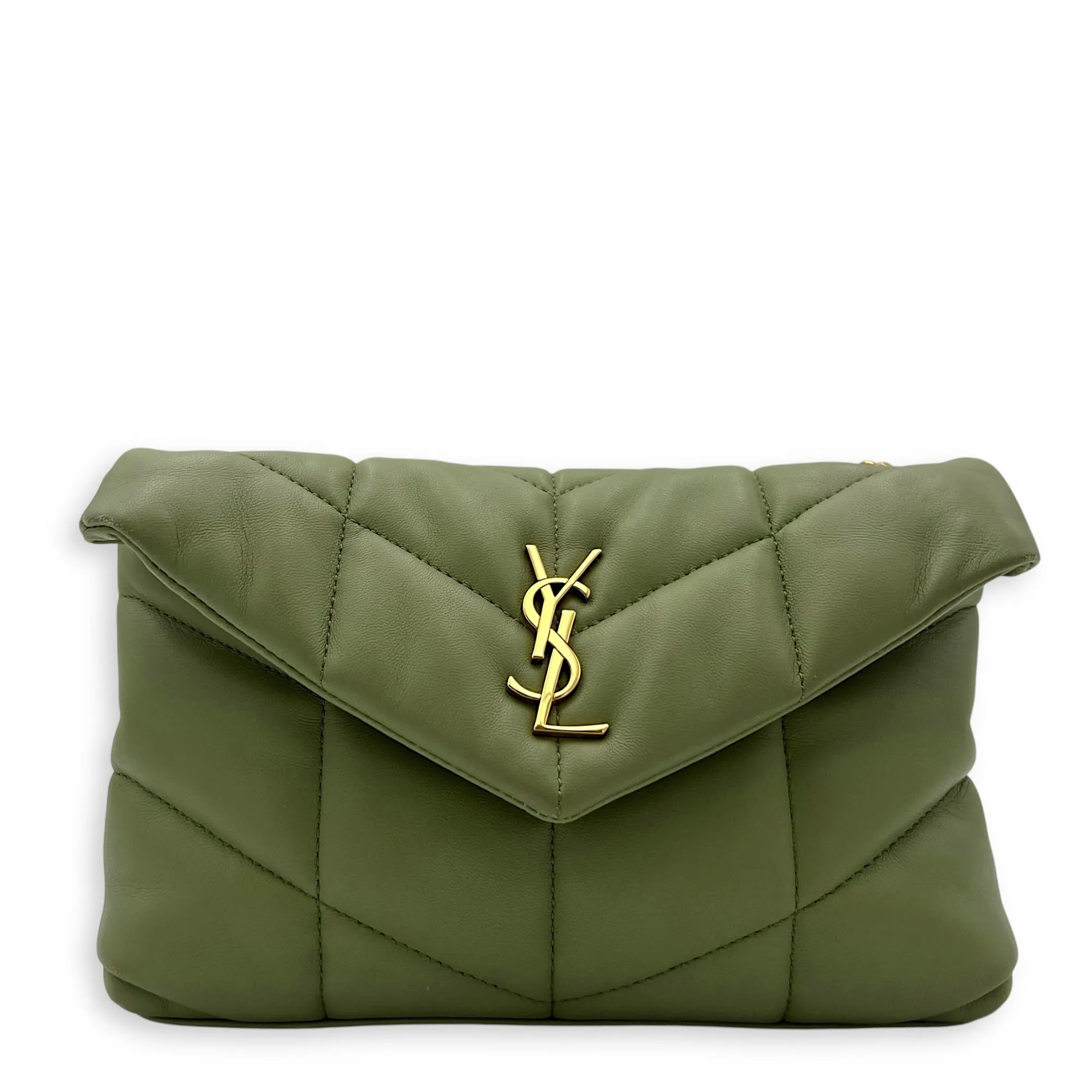 Puffer Mini Green Crossbody Bag in Lambskin, Gold hardware