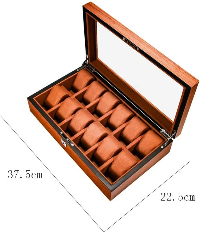 Pure Natural Solid Wood sunroof Mechanical Watch Storage Box with Lockable Hand Watch Display Box Watch Collection Box