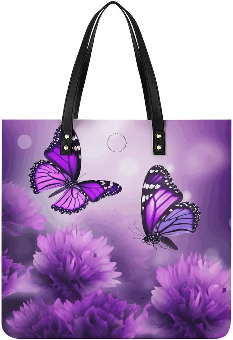 Purple Flower Butterflies Large Leather Handbags Women Fashion Handbag Multifunctional Travel Bag It Is A Great Gift for Mothers, Teachers, Friends, Bridesmaids
