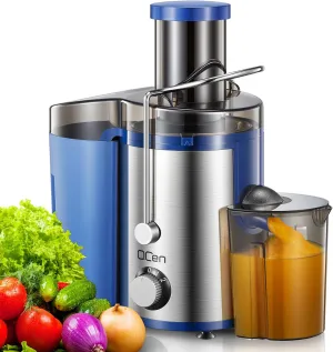 QCen Juicer Machine, 800W Centrifugal Juicer Extractor with Wide Mouth 3” Feed Chute for Fruit Vegetable, Easy to Clean, Stainless Steel, BPA-free (Blue)