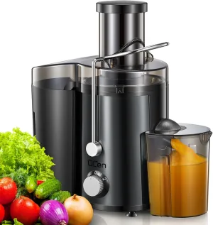 QCen Juicer Machine, 800W Centrifugal Juicer Extractor with Wide Mouth 3” Feed Chute for Fruit Vegetable, Easy to Clean, Stainless Steel, BPA-free (Metallic Black)