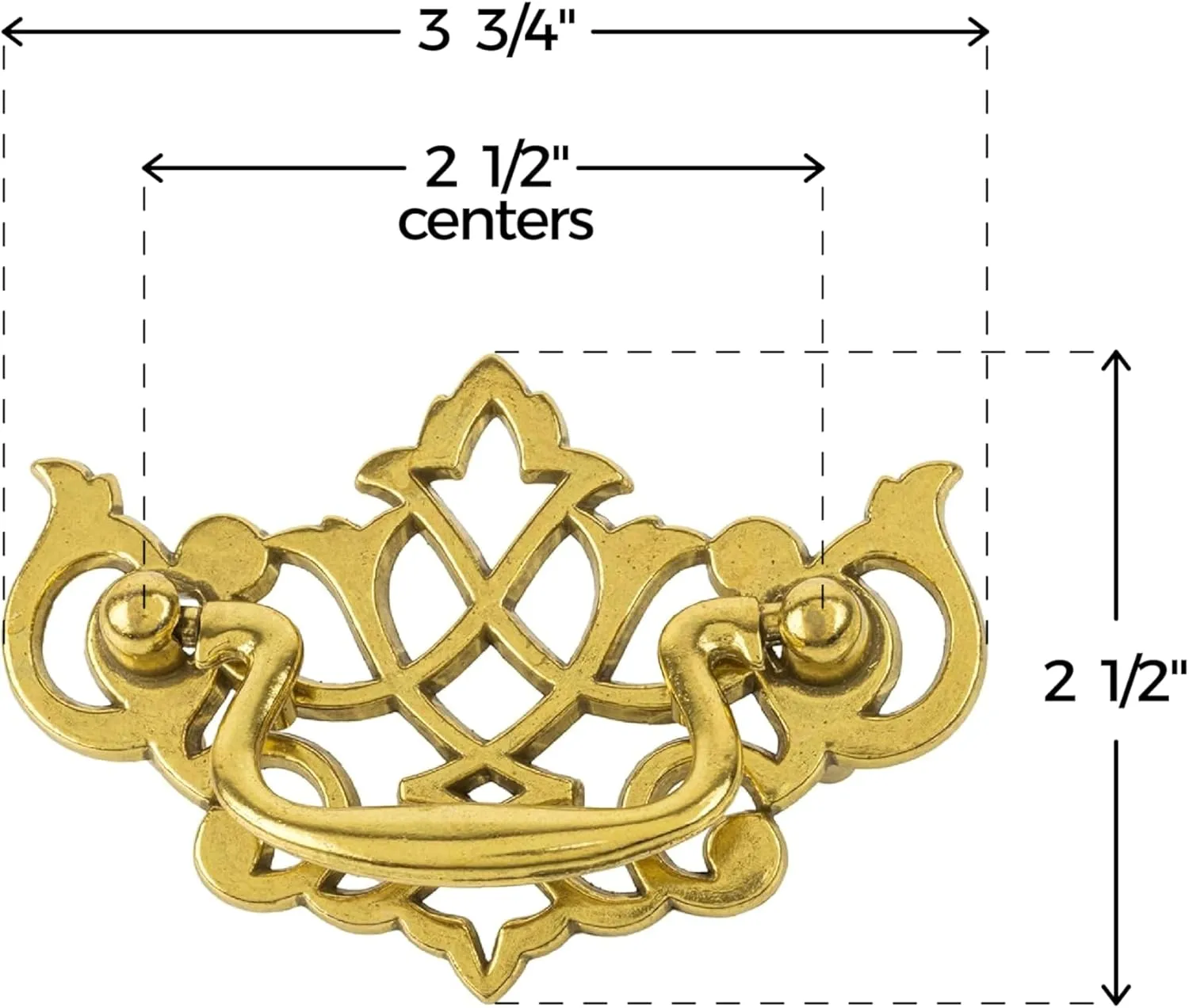 Queen Anne Chippendale Satin Brass Drawer Bail Pull | Centers: 2-1/2" | Handle for Antique Cabinet Door, Dresser Drawer, Desk | Furniture Reproduction Hardware | BP11-DB (10)