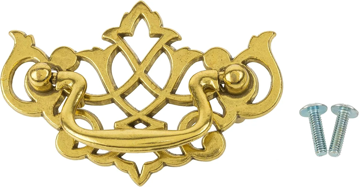 Queen Anne Chippendale Satin Brass Drawer Bail Pull | Centers: 2-1/2" | Handle for Antique Cabinet Door, Dresser Drawer, Desk | Furniture Reproduction Hardware | BP11-DB (10)