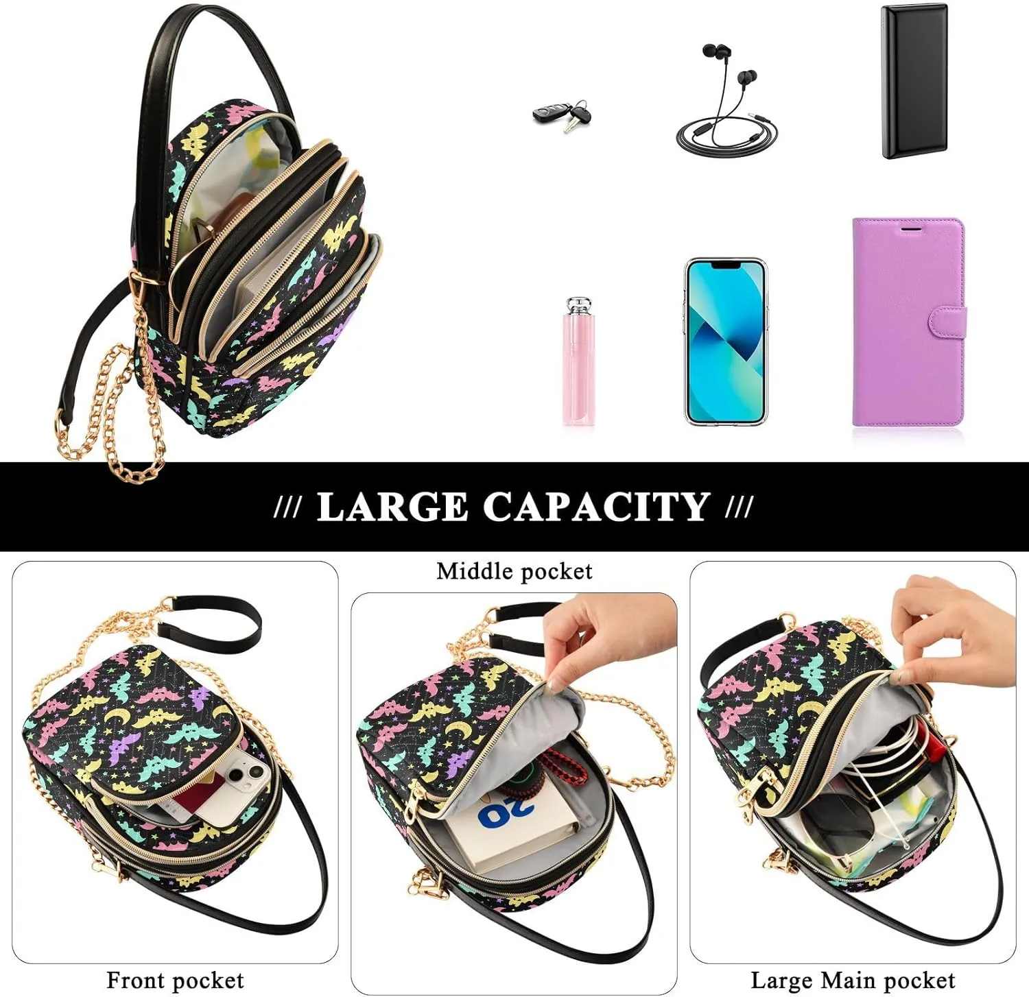 Quilted Crossbody Bags for Women Trendy, Women's Crossbody Handbags Butterfly Travel Cell Phone Purses Bags