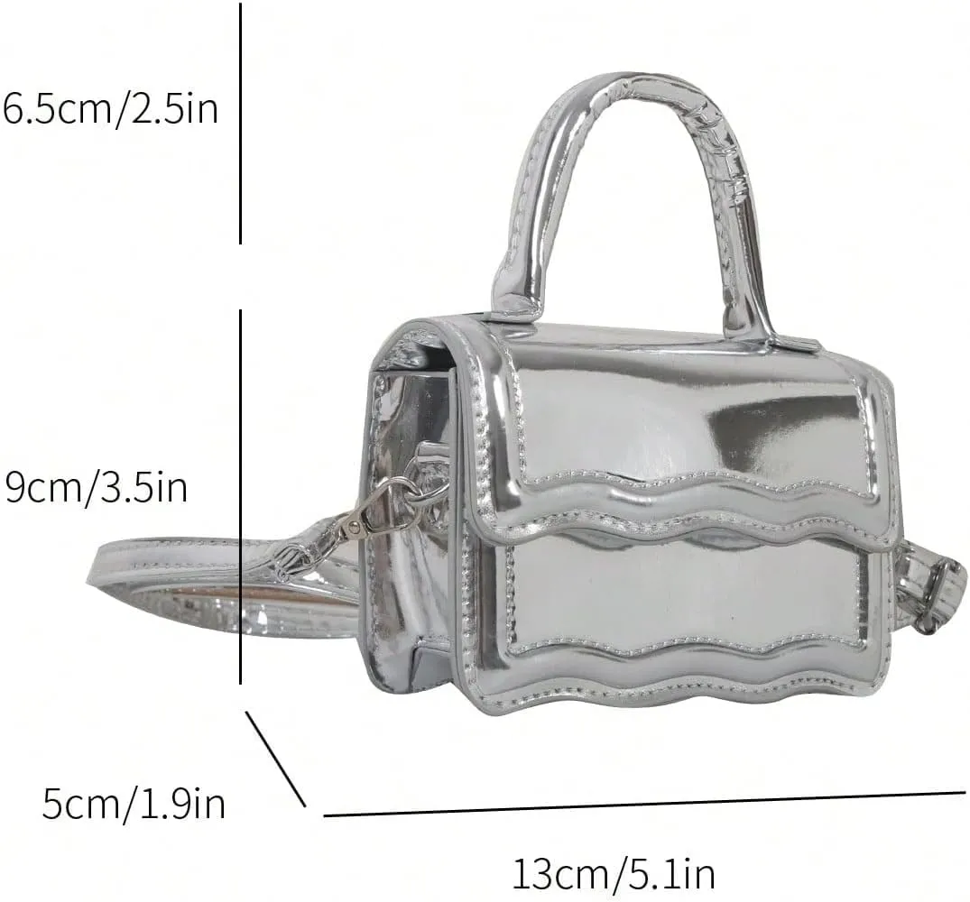 QWINEE Women's Metallic PU Leather Single Strap Shoulder Bags Funky Waterproof Top Handle Mini Square Bag Crossbody Handbags