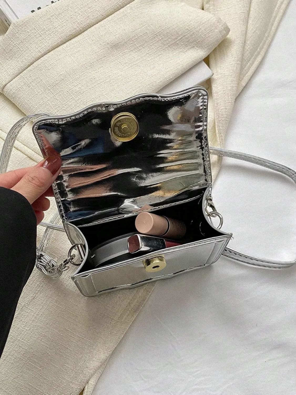 QWINEE Women's Metallic PU Leather Single Strap Shoulder Bags Funky Waterproof Top Handle Mini Square Bag Crossbody Handbags