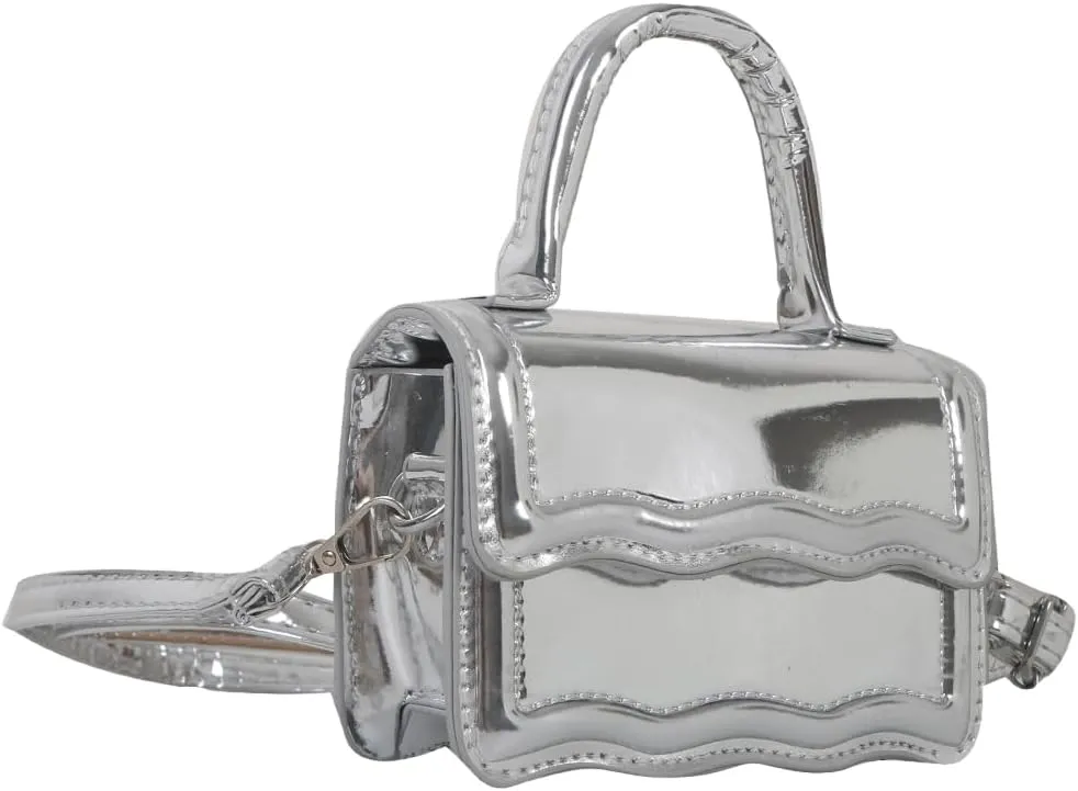 QWINEE Women's Metallic PU Leather Single Strap Shoulder Bags Funky Waterproof Top Handle Mini Square Bag Crossbody Handbags