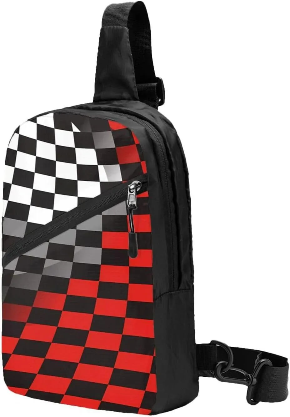 Racing Red Gray Checkered Flag Portable Sling Bags Packable Crossbody Bag Foldable Sport Daypack Reusable Shoulder Backpack Diagonally Chest Bag for Workout Travel