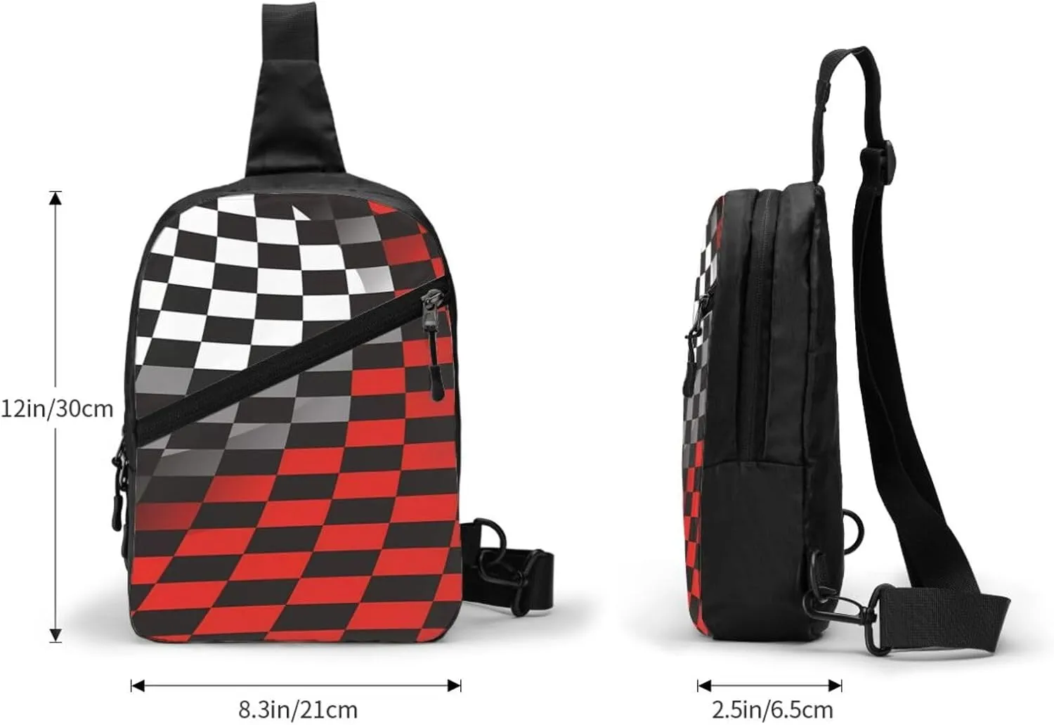Racing Red Gray Checkered Flag Portable Sling Bags Packable Crossbody Bag Foldable Sport Daypack Reusable Shoulder Backpack Diagonally Chest Bag for Workout Travel