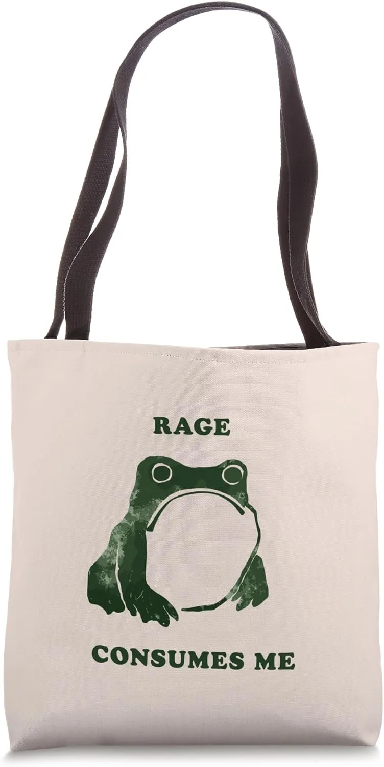 Rage Consumes Me Frog Japanese Grumpy Frog Meme Sarcastic Tote Bag
