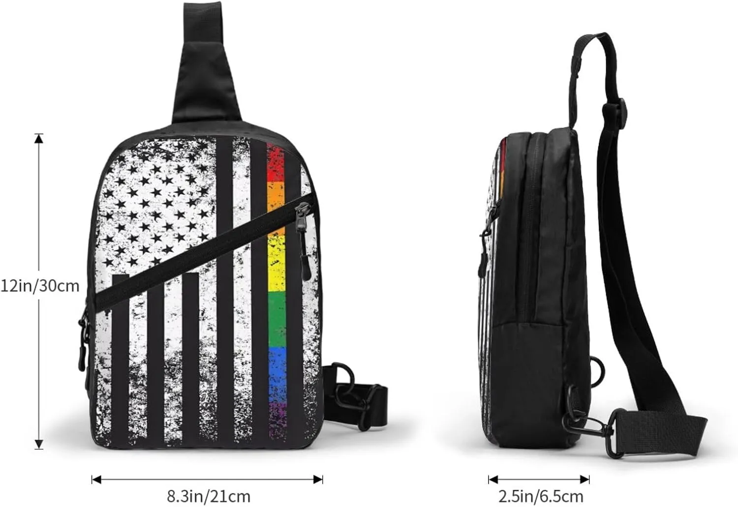 Rainbow LGBTQ Bisexual Loves American Flag Portable Sling Bags Packable Crossbody Bag Foldable Sport Daypack Reusable Shoulder Backpack Diagonally Chest Bag for Workout Travel