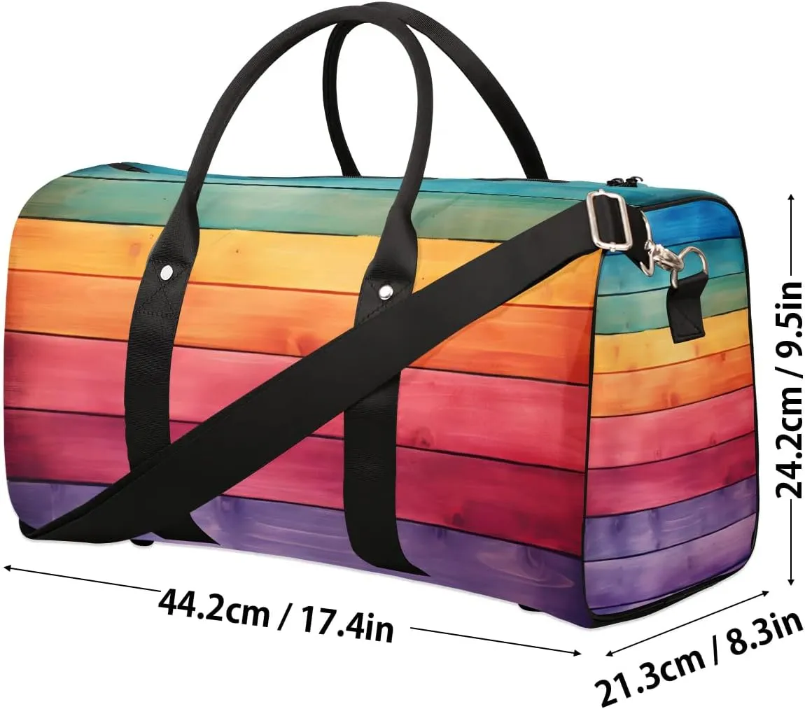Rainbow Stripes Travel Duffel Bag for Women Men Waterproof Foldable Overnight Weekender Bag Large Capacity Sports Gym Bag