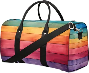 Rainbow Stripes Travel Duffel Bag for Women Men Waterproof Foldable Overnight Weekender Bag Large Capacity Sports Gym Bag