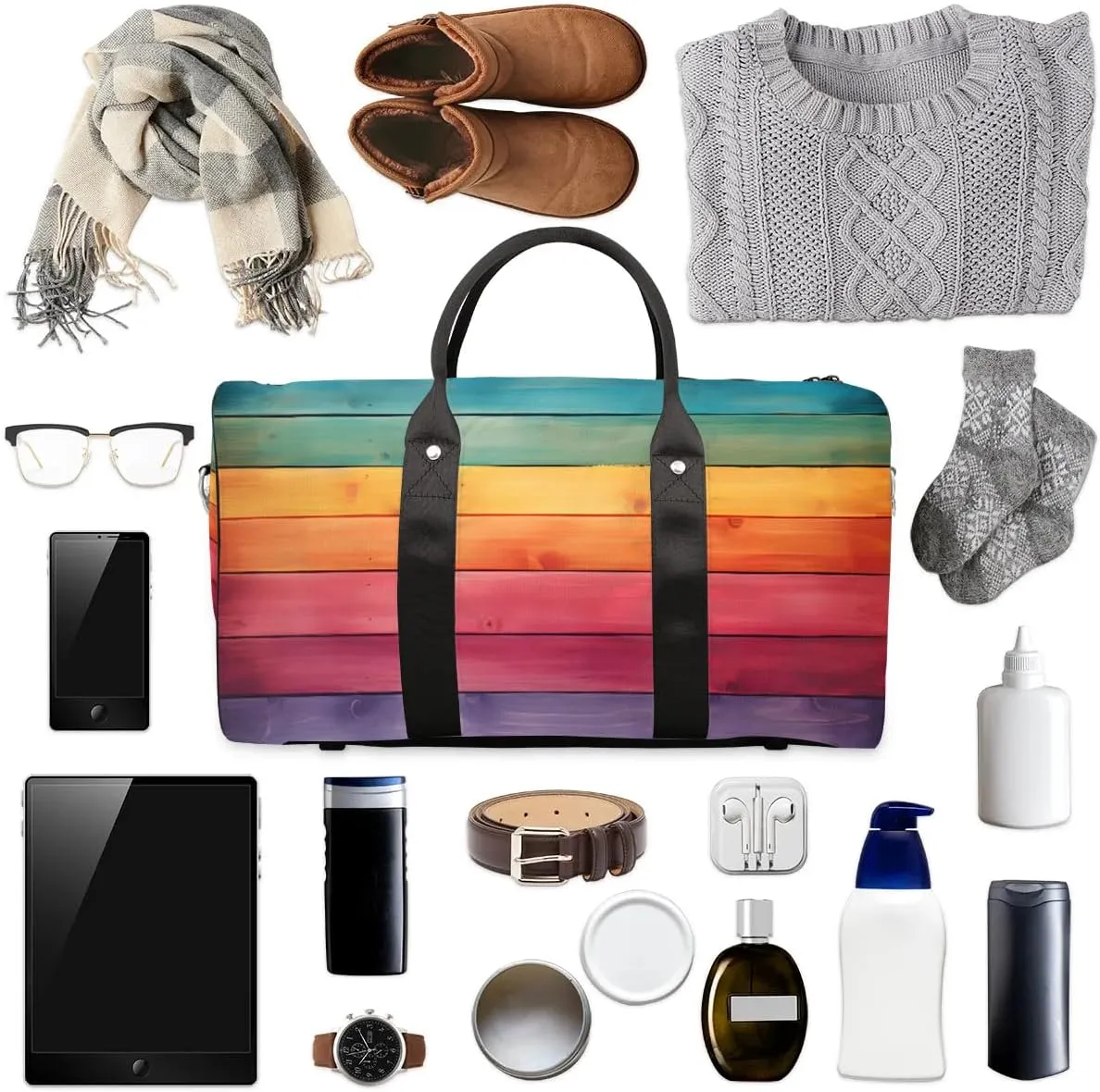 Rainbow Stripes Travel Duffel Bag for Women Men Waterproof Foldable Overnight Weekender Bag Large Capacity Sports Gym Bag