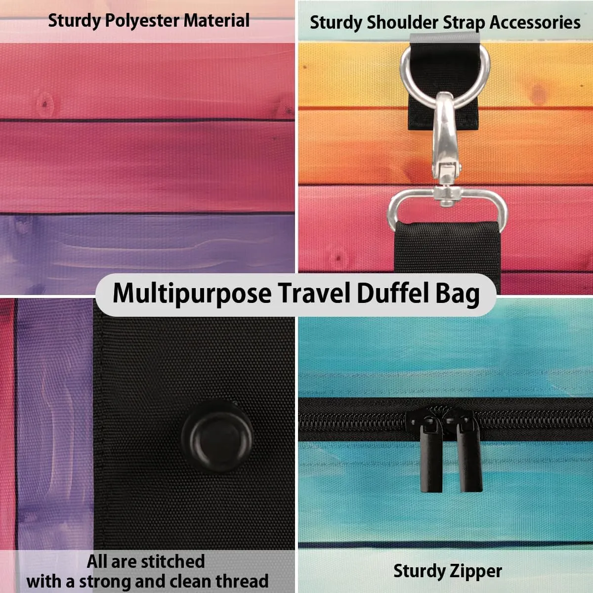 Rainbow Stripes Travel Duffel Bag for Women Men Waterproof Foldable Overnight Weekender Bag Large Capacity Sports Gym Bag