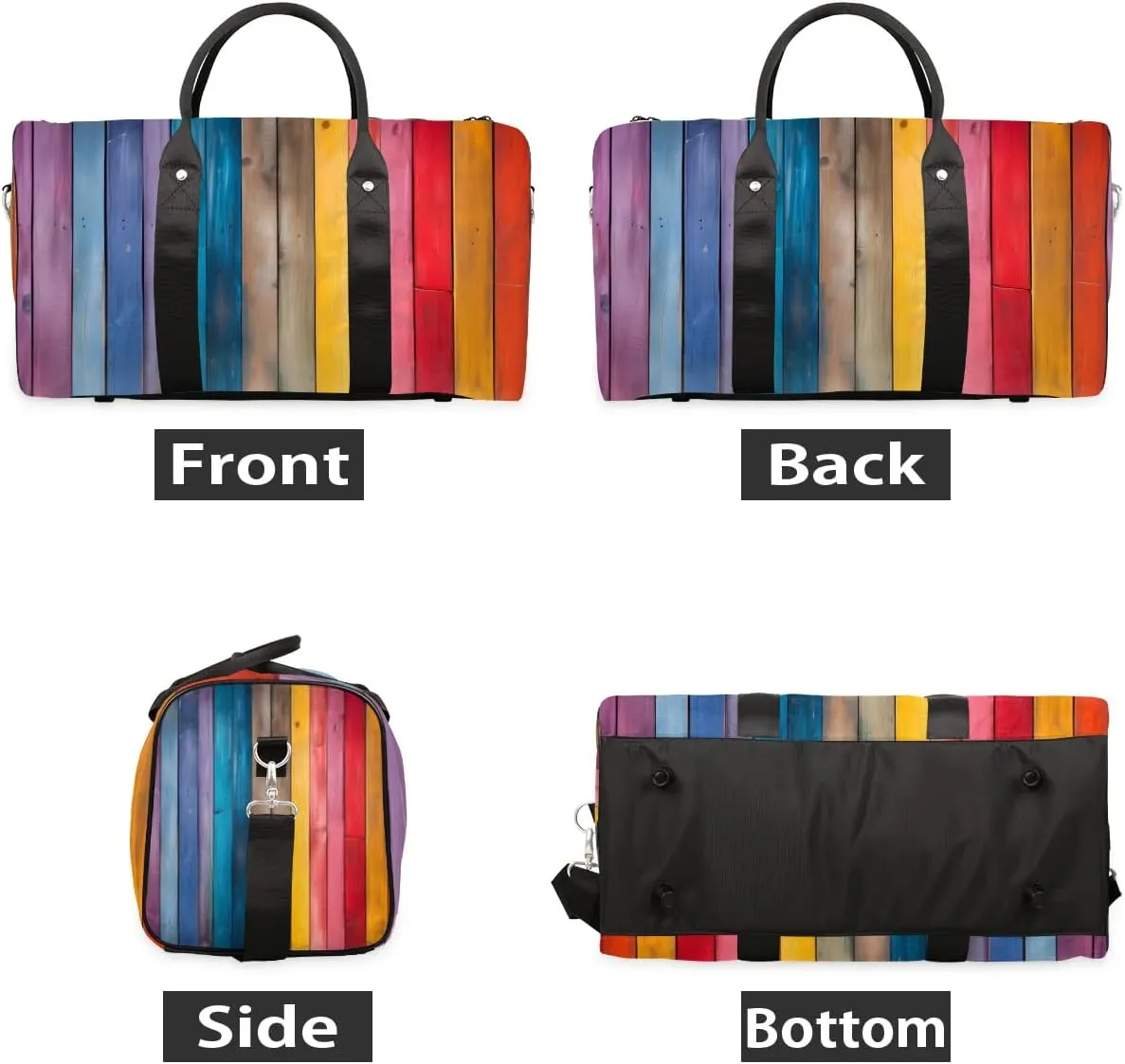 Rainbow Wood Grain Travel Duffel Bag for Women Men Waterproof Foldable Overnight Weekender Bag Large Capacity Sports Gym Bag