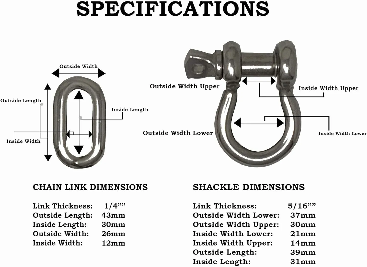 Rainier Supply Co. Anchor Chain - 1/4" x 4' Stainless Steel Boat Chain - Premium Marine Grade 316SS Boat Anchor Chain with Oversized Shackles