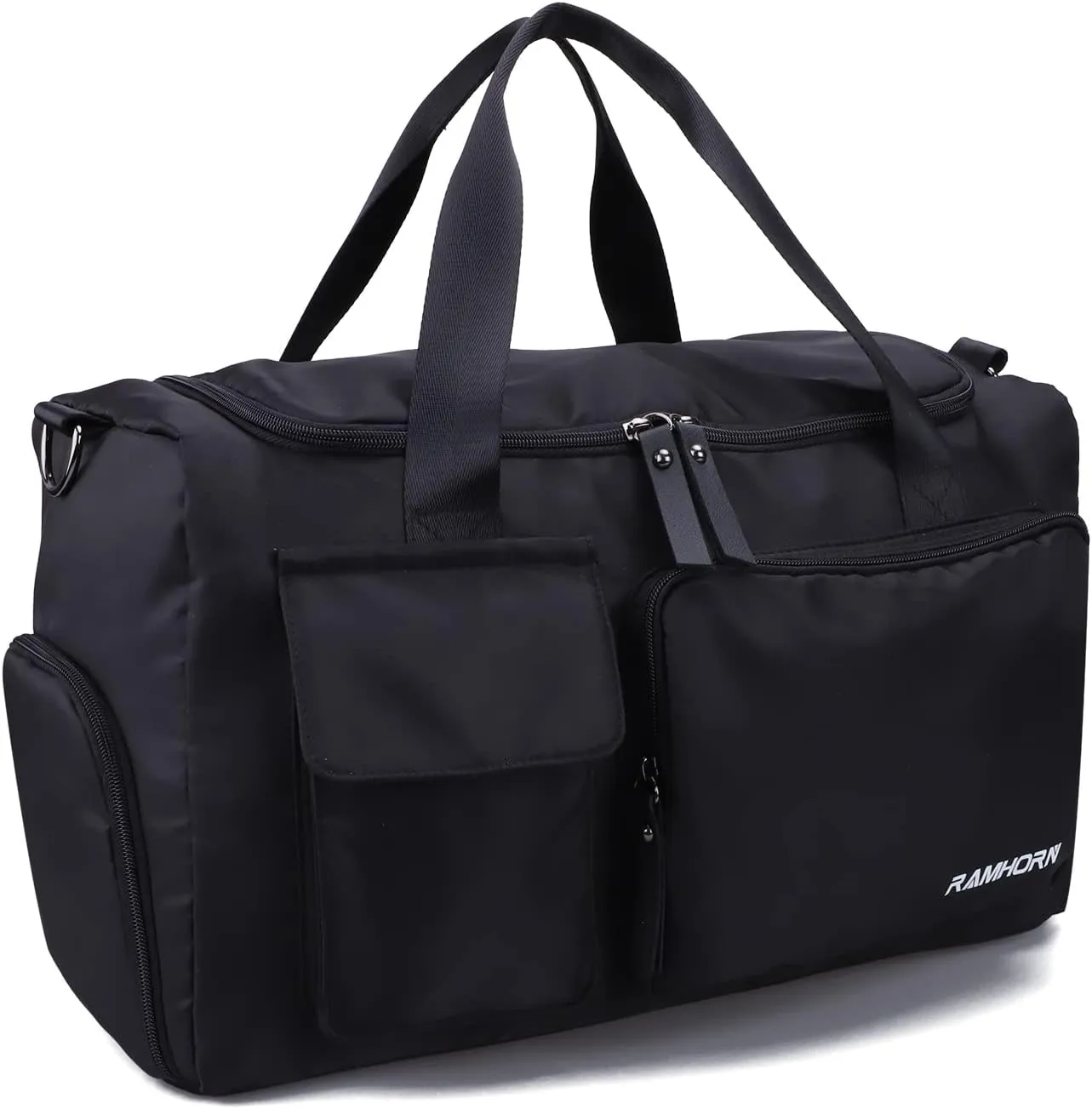 RAMHORN Travel Duffel Bag Gym Sports Luggage Bags Water Resistant Weekender Bag with Wet Pocket and Shoes Compartment Black