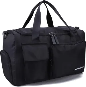 RAMHORN Travel Duffel Bag Gym Sports Luggage Bags Water Resistant Weekender Bag with Wet Pocket and Shoes Compartment Black