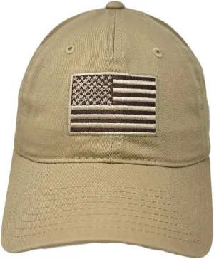 Rapid Dominance American Flag Embroidered Washed Cotton Baseball Cap - Khaki