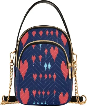Red Hearts with Arrow Small Crossbody Bag Functional Multi Pocket Bag Shoulder Handbag