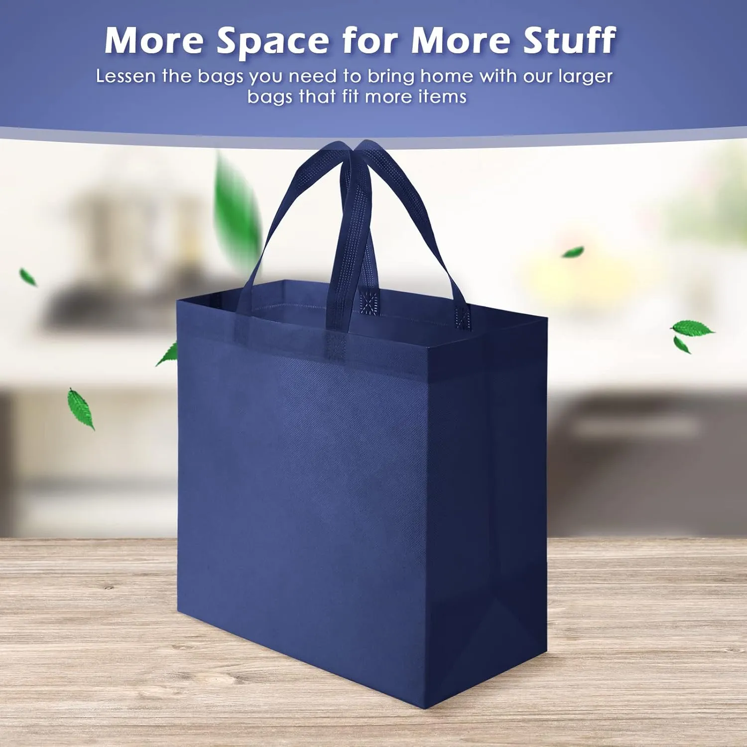 Reginary 50 Pieces Reusable Totes Bag Bulk Shopping Bags Non Woven Grocery handbag with Handles Foldable for Boutiques(Navy Blue)