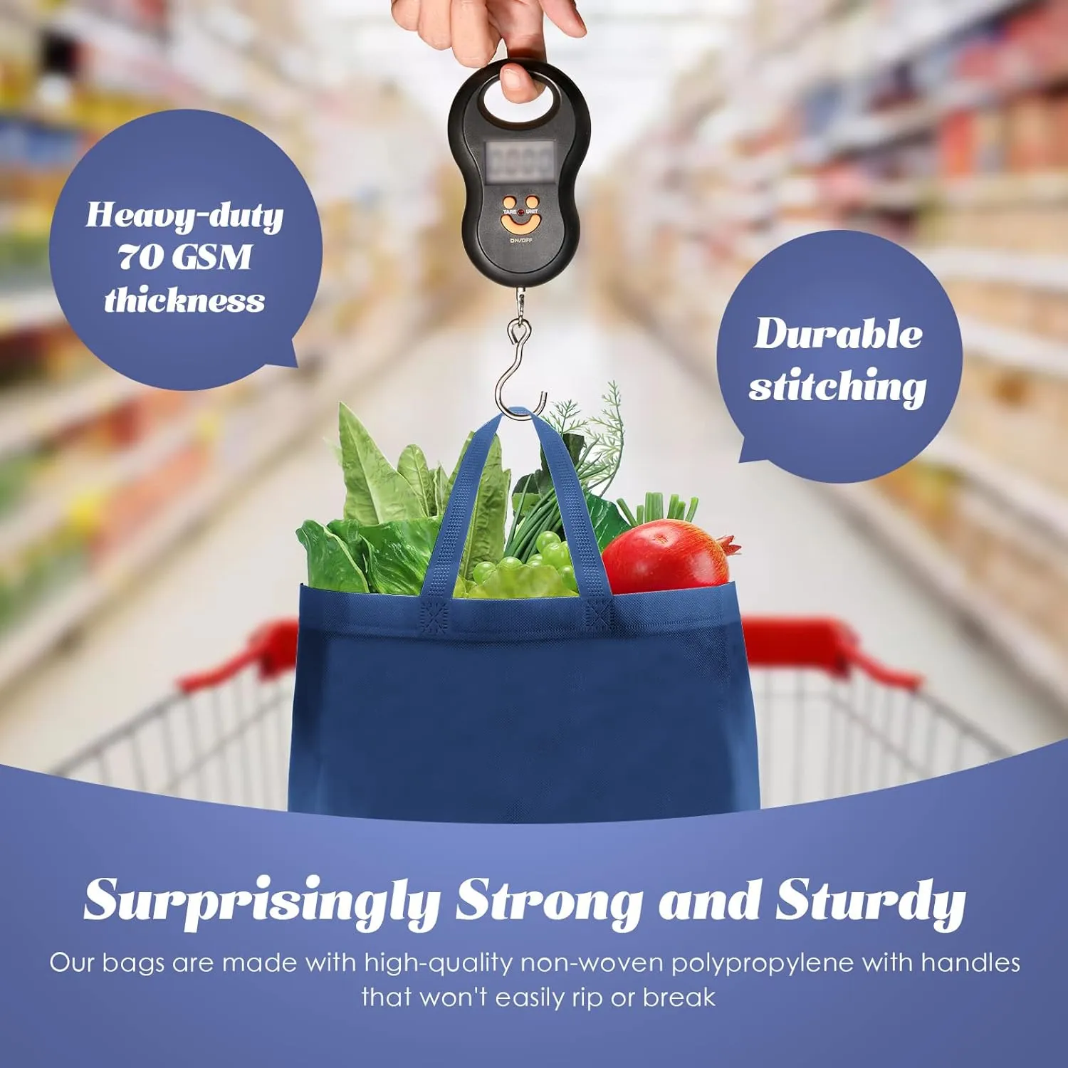 Reginary 50 Pieces Reusable Totes Bag Bulk Shopping Bags Non Woven Grocery handbag with Handles Foldable for Boutiques(Navy Blue)