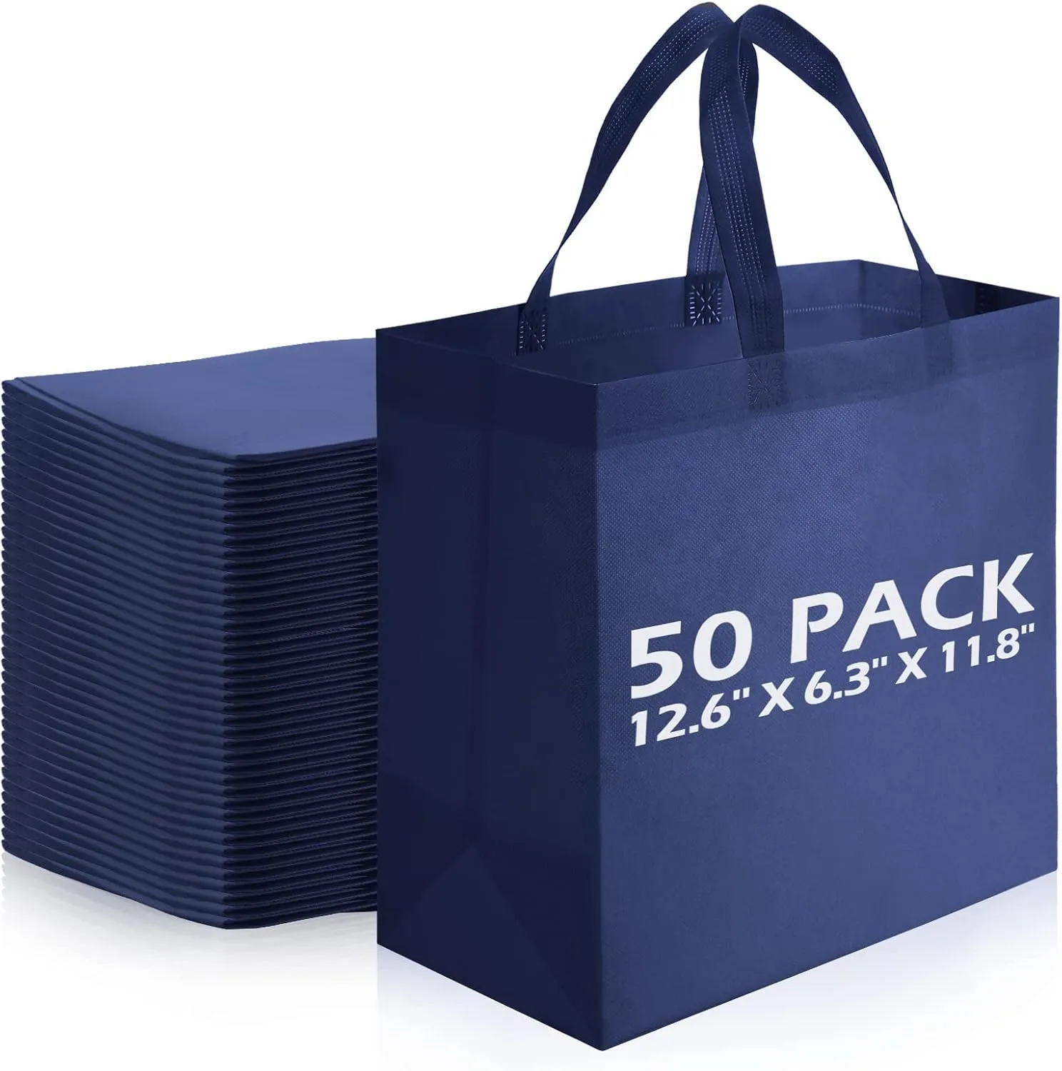 Reginary 50 Pieces Reusable Totes Bag Bulk Shopping Bags Non Woven Grocery handbag with Handles Foldable for Boutiques(Navy Blue)
