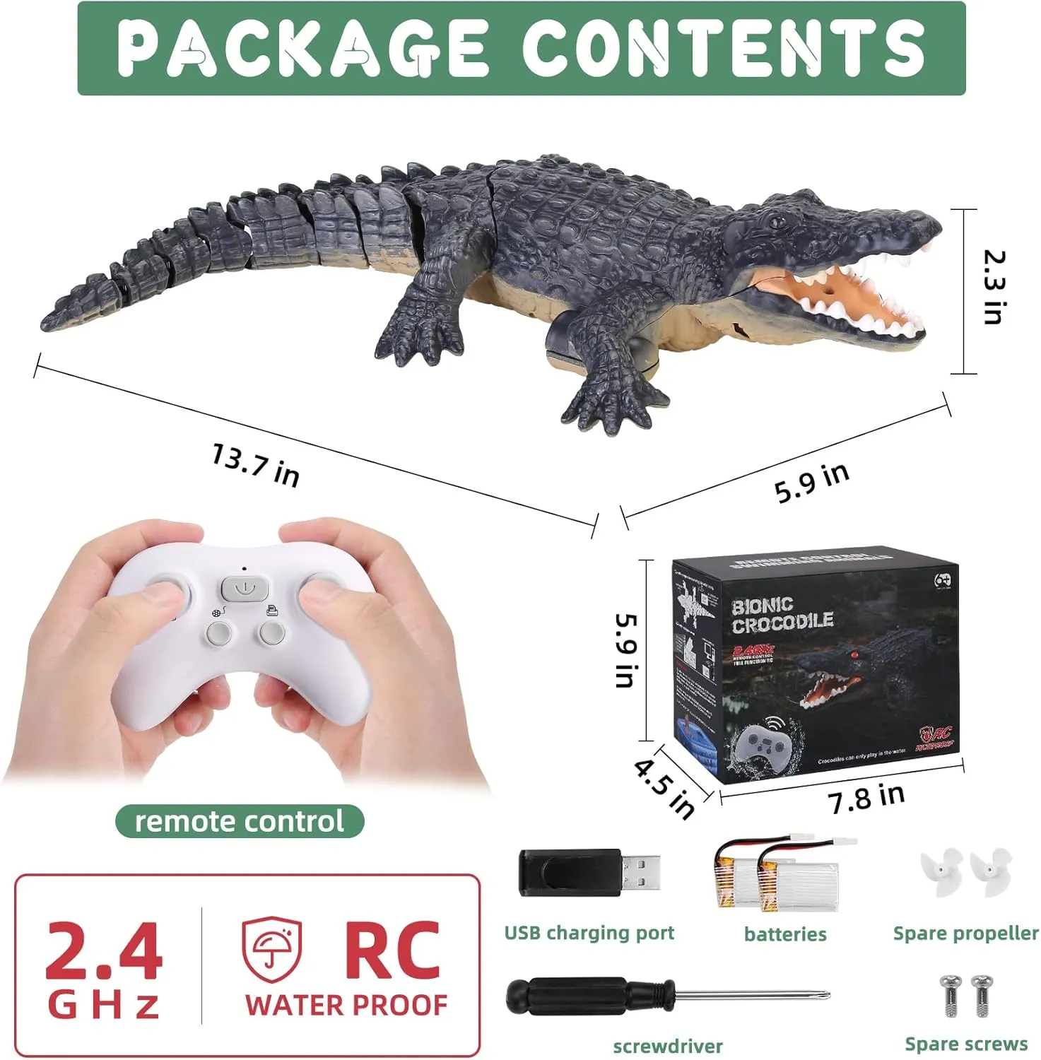 Remote Control Crocodile Boat Toy 1:18 Scale High Simulation RC Crocodile for Swimming Pool Bathroom Great Gift RC Boat Alligator Toys for 6  Year Old Boys and Girls