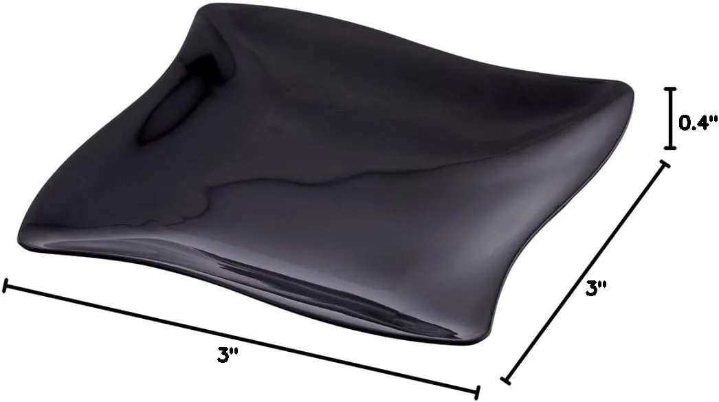 Restaurantware 3 x 3 Inch Dessert Plates 100 Small Cocktail Plates - Square Wavy Edges Black Plastic Disposable Appetizer Plates Holds Sauces And Dips For Wedding Or Birthday Parties