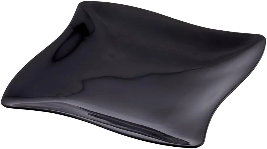 Restaurantware 3 x 3 Inch Dessert Plates 100 Small Cocktail Plates - Square Wavy Edges Black Plastic Disposable Appetizer Plates Holds Sauces And Dips For Wedding Or Birthday Parties