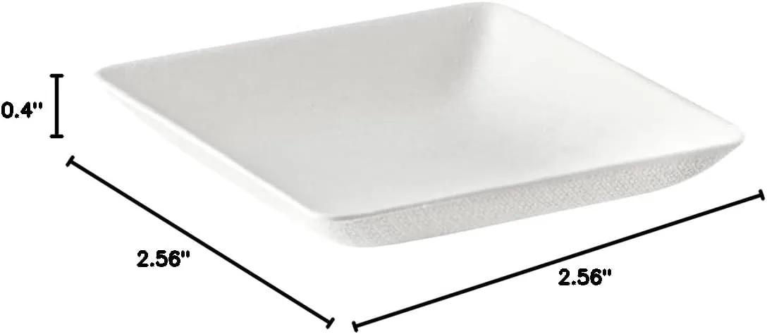 Restaurantware Pulp Safe No PFAS Added 2.6 x 2.6 Inch Mini Square Plates 100 Disposable Plates - Home Compostable Microwavable And Freezable White Bagasse Plates For Hot And Cold Foods