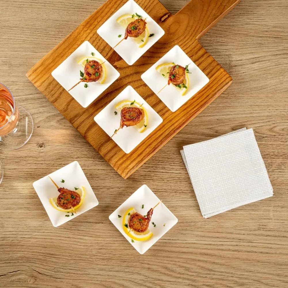 Restaurantware Pulp Safe No PFAS Added 2.6 x 2.6 Inch Mini Square Plates 100 Disposable Plates - Home Compostable Microwavable And Freezable White Bagasse Plates For Hot And Cold Foods