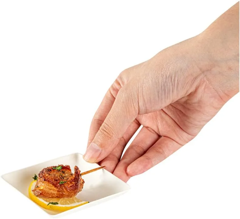 Restaurantware Pulp Safe No PFAS Added 2.6 x 2.6 Inch Mini Square Plates 100 Disposable Plates - Home Compostable Microwavable And Freezable White Bagasse Plates For Hot And Cold Foods