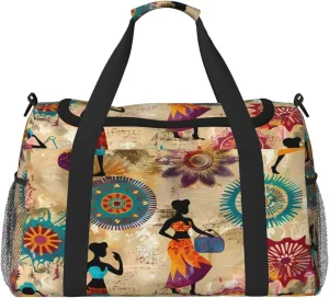 Retro African Women Mandala Duffle Bag Travel Duffel Bags for Men Women Waterproof Gym Overnight Weekender Bag Carry on Tote Bag