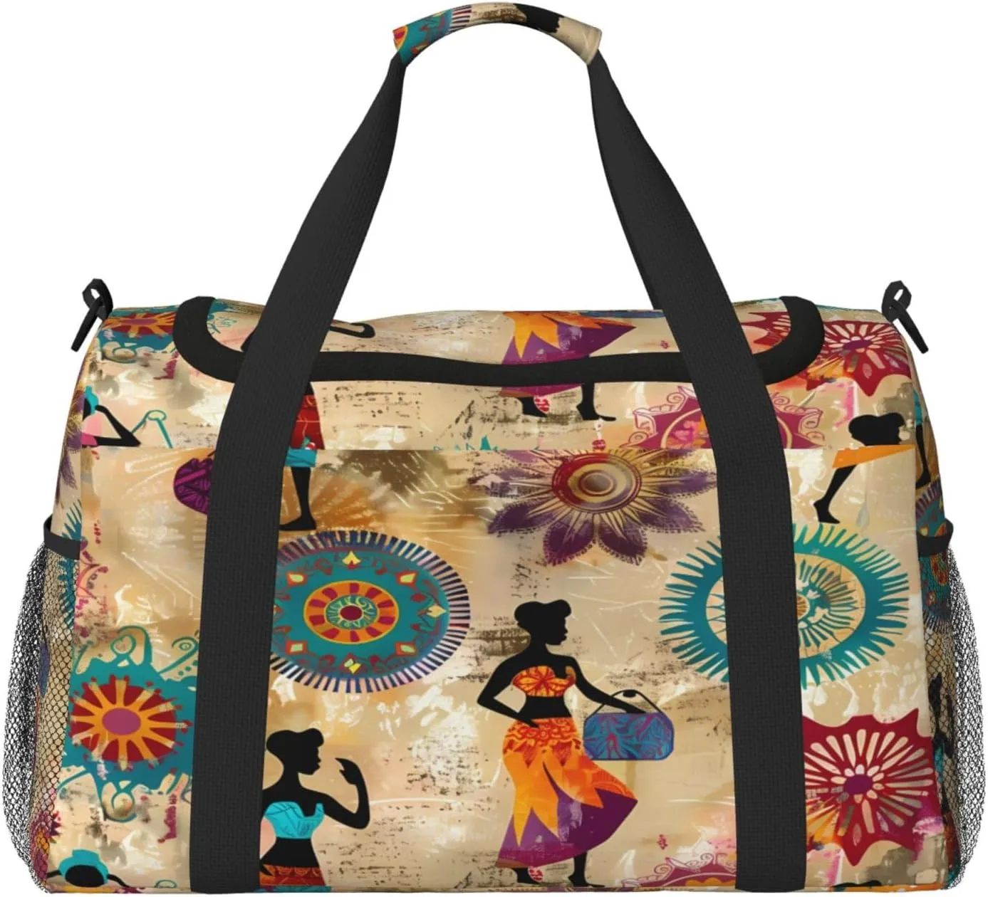 Retro African Women Mandala Duffle Bag Travel Duffel Bags for Men Women Waterproof Gym Overnight Weekender Bag Carry on Tote Bag