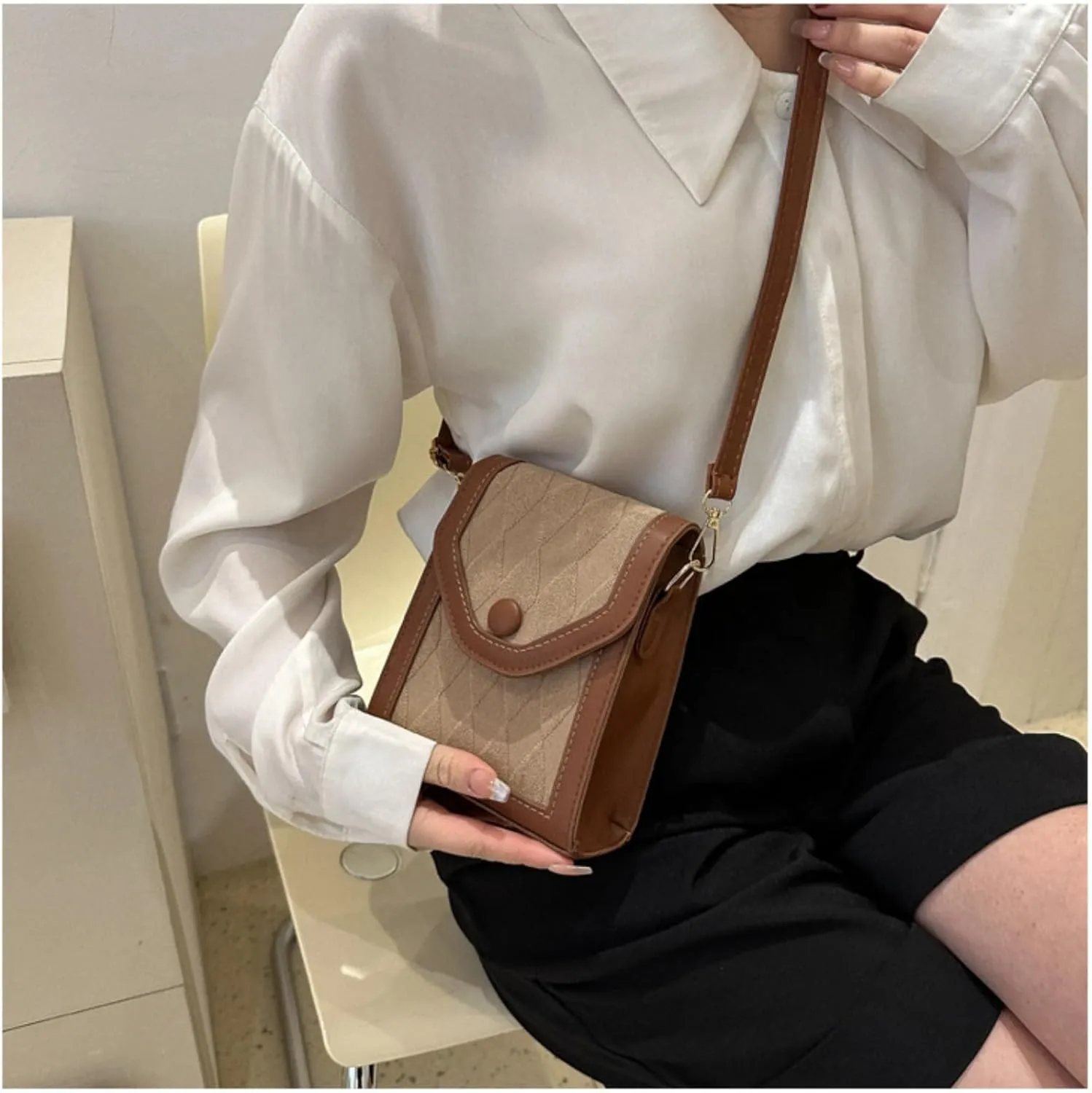 Retro Crossbody Bag, Vintage Shoulder Bag, Small Handbag, Pu Crossbody Bag for Women, Trendy Square Mini Purse (khaki)
