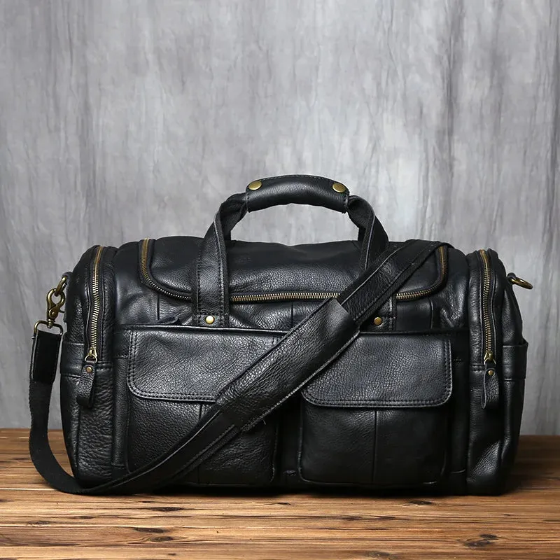 Retro Men’s Leather Hand Luggage Bag – Large Capacity Cowhide Shoulder Messenger Bag for Travel &amp; Casual Use