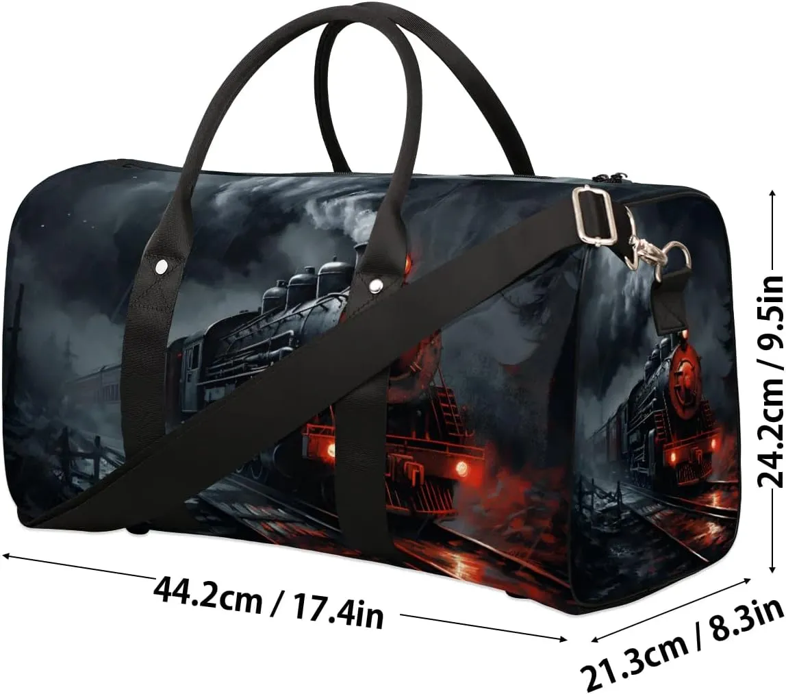 Retro Steam Train Travel Duffel Bag for Women Men Waterproof Foldable Overnight Weekender Bag Large Capacity Sports Gym Bag