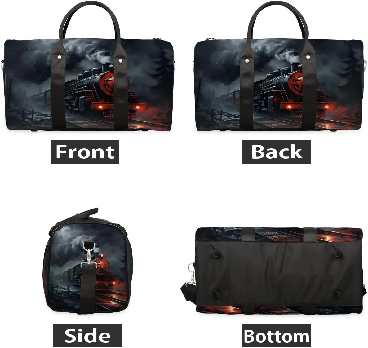 Retro Steam Train Travel Duffel Bag for Women Men Waterproof Foldable Overnight Weekender Bag Large Capacity Sports Gym Bag