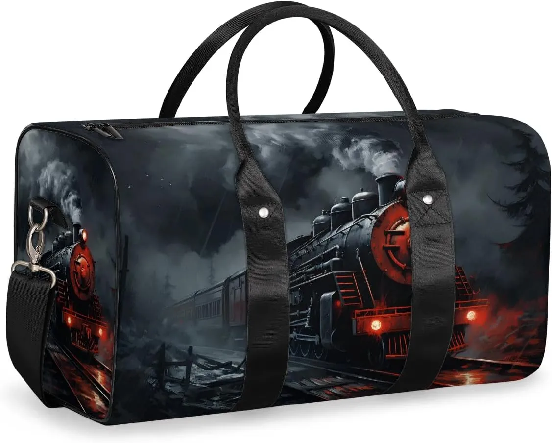 Retro Steam Train Travel Duffel Bag for Women Men Waterproof Foldable Overnight Weekender Bag Large Capacity Sports Gym Bag